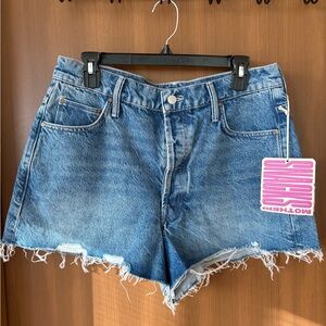 MOTHER Frayed Hem Blue Jean Shorts